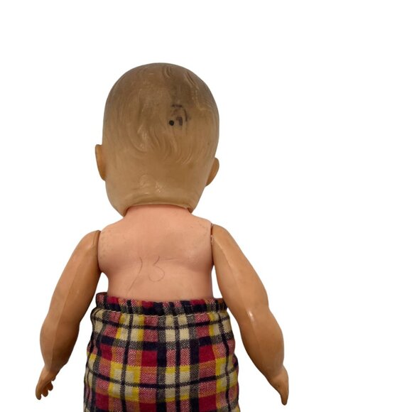 Vintage 13" Baby Doll With Plaid Overalls - Picture 4 of 5